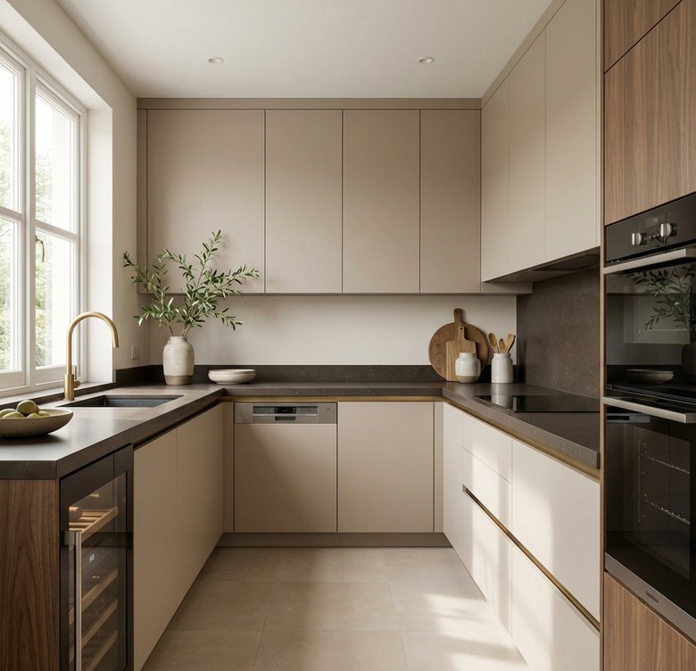 Premium kitchen with seamless cabinetry, integrated appliances and precise worktop detailing in a modern Edinburgh home